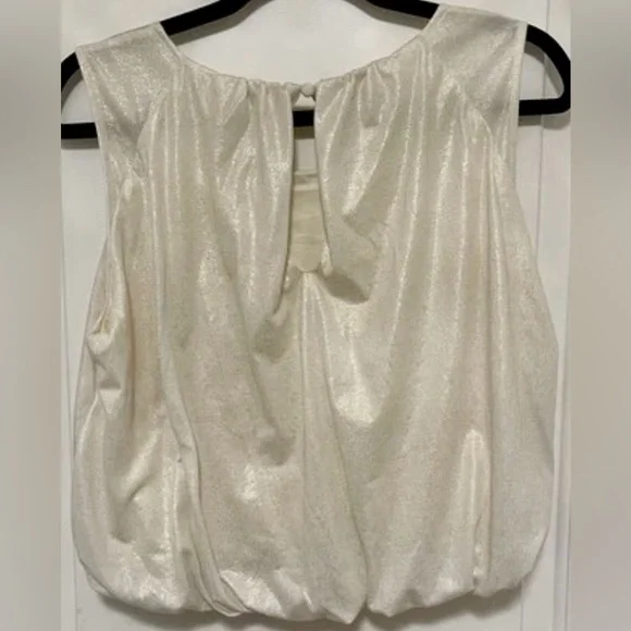 Anthropologie Shimmer Sleeveless Metallic Ivory Tank Top Bubble Hem Boho Small - Picture 3 of 10